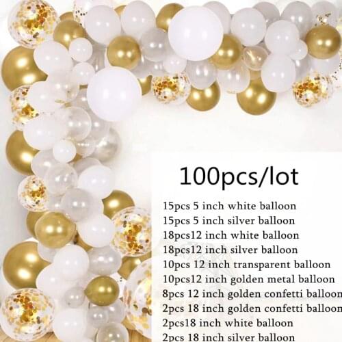100pcs/lot Gold Balloon Arch Kit White Silver Latex Balloons Garland Wedding Party Balloons Baby Shower Supplies Backdrop Decor