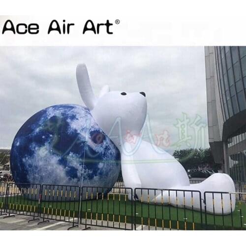 Outdoor Inflatable Easter Advertising Decoration “White Rabbit Leaning On the Moon” Model LED Light Night Decoration for Sale