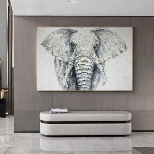 Wall Art Decoration Hand Painted Elephant Oil Painting On Canvas For Living Room handmade Modern Animal oil painting Hallway