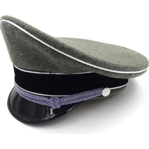 WWII WW2 German Elite Officer Cap White Brim Wool Visor Hat Silver Chin Cord