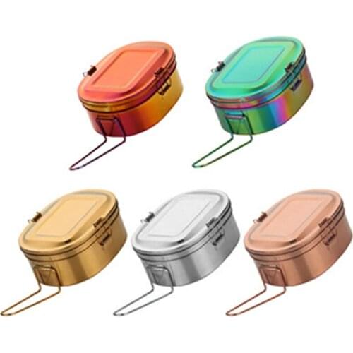 Stainless Steel Lunch Box Double Layer Bento Food Picnic Container Snack Breakfast with Buckle Leakproof Travel for Students