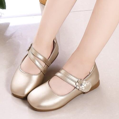 2020New Kids Shoes Soft bottom flower Princess Shoes Girls chaussure fille Little girls Single shoes White Pink Gold 2 3 4-14T