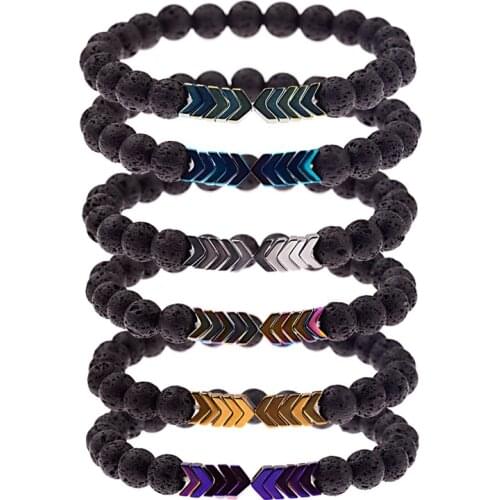 New Volcanic Lava Stone Essential Oil Diffuser Stone Bracelet Men Colorful Arrow Healing Balance Yoga For Women WAB327