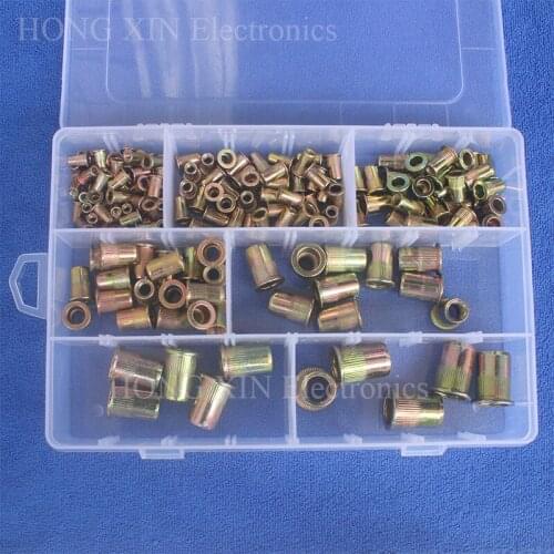 165pcs/set M3 M4 M5 M6 M8 M10 M12 Zinc Plated Knurled Nuts Rivnut Flat Head Threaded Rivet Insert Nutsert Cap Rivet Nut