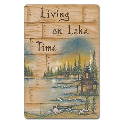 Tin Signs Living On Lake TimeMetal Sign for Bedroom Cafe Home Bar Pub Coffee Beer Kitchen Bathroom Funny Wall Decor