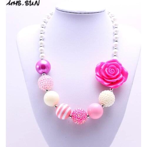 MHS.SUN 1Pcs Lovely Flower Child Kids Bubblegum Necklace Fashion Girls Baby Charming Chunky Beads Necklace Jewelry For Party