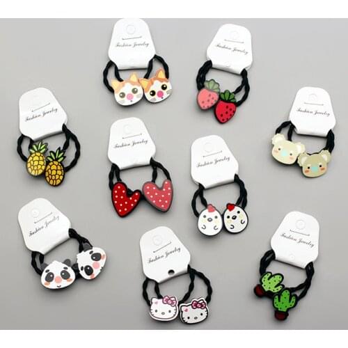 A pair Cute baby hair ring animal fruit small head rope rubber band elastic hair band acrylic children hair accessories headwear