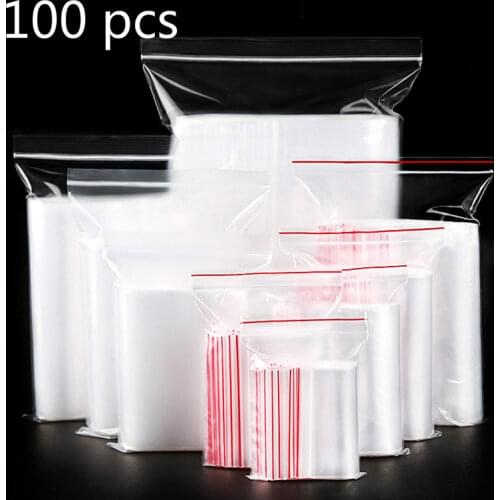 100 Pcs Transparent Zipper Lock PlasticBag Jewelry/food/clothes Storage Kitchen Packaging Bag Reclosable Plastic Self Sealed Bag