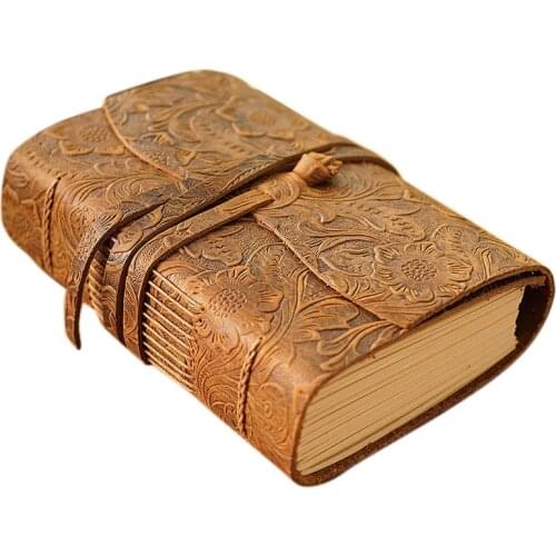 PPYY-Thick Leather Journal Book 400P 165Mmx115Mmx40Mm Blank Paper Sketchbook Hand Made Band Notebook
