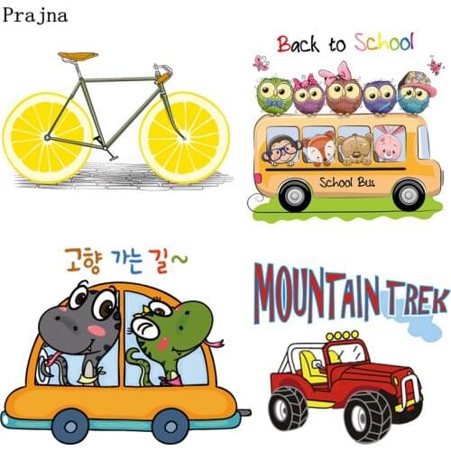 Prajna Cars Heat Transfers Hot Vinyl Patches Lemon Biker Bus Truck Iron On Patch For Clothing DIY Appliques Boy T-shirts Sticker