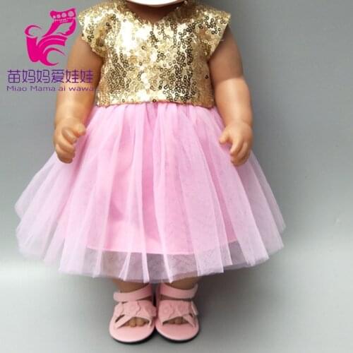 Babies New Born Doll Pink Dress with Bow for 18 Inch Doll Sequin Pink Dress Doll Clothes