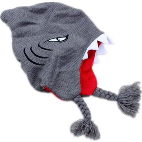 Cartoon Ocean Killer shark Cotton knitting winter Warm thick plush hat kid Animals Soft Cosplay Shark Caps Fleece Lining Beanies
