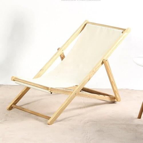 Beach chair lazy folding outdoor solid wood deck chair net red Oxford canvas balcony home leisure siesta easy