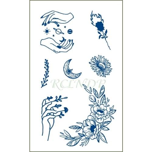 Waterproof Temporary Juice Tattoo Sticker Flower Hand Moon Planet Lasting Tattoos Flash Tatoo Fake Tatto Art for Men Women