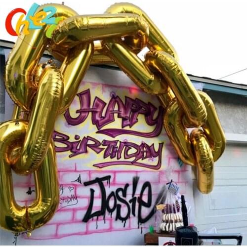 8pcs Chain Foil ballon Disco Dance decor party pink blue sliver gold red black chain link balloon hipop party dance floor ballon