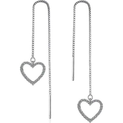 WYEAIIR Tassel Ear Line Sweet Zircon Heart Pendant 925 Sterling Silver Female Dangle Earrings