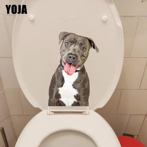 YOJA 15.4×22.5CM Naughty And Cute Pit Bulldog Home Bedroom Wall Decoration Funny Cartoon Toilet Sticker T1-3136