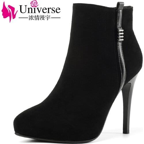 Universe New Fashion Style Thin High Heels Womens Shoes kid suede Ankle Boots winter autumn shoes G312