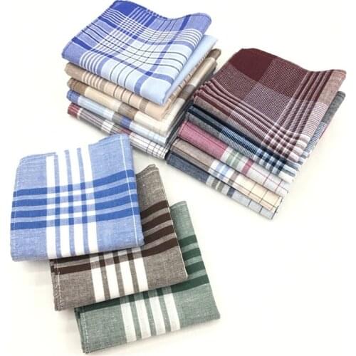 12pcs/lot Wholesale Handkerchiefs 100% Cotton Hanky Classic Plaid Check Mocket Handkerchiefs for Men 40*40cm