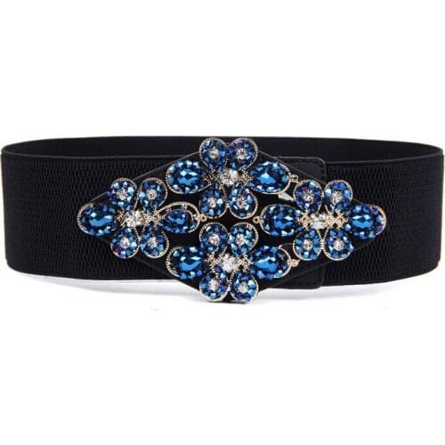 2019 New Arrival Designer Luxury Crystal Elastic Women Wide Belt with rhinestone Elegant belts for women High Qualit SD230