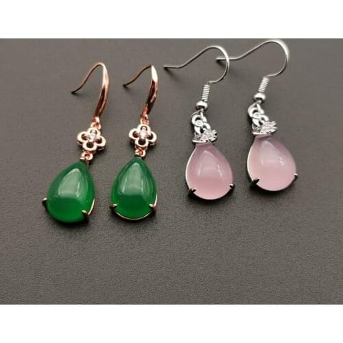 2020Vintage Rose Gold 925 Sterling Silver Drop Earrings For Women Handmade Green Jade Agate Long Earrings Fine Jewelry Earrings