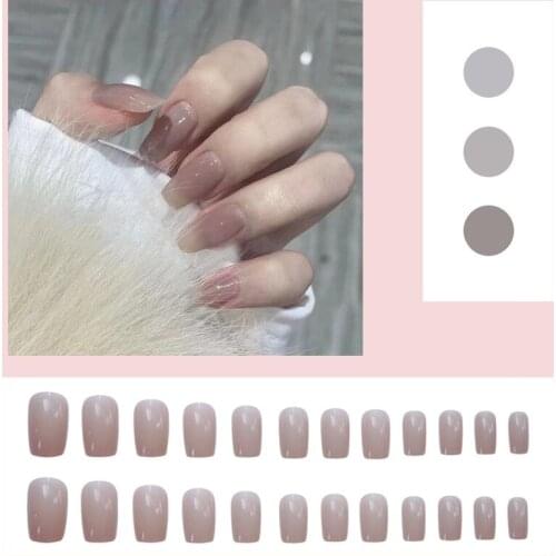 24pcs Natural Color Nail Extension Patch False Nail Set Waterproof Nail Art Supplies With Glue MH88