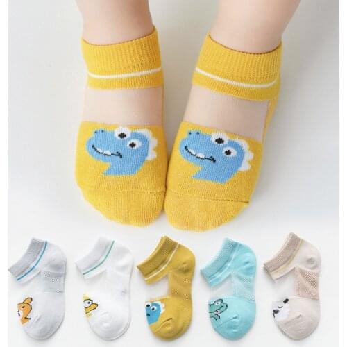 5 Pairs Breathable Baby Socks Summer Thin Cute Mesh Boat Socks Baby Childrens Socks Spring and Summer Cotton Socks Boys Girls
