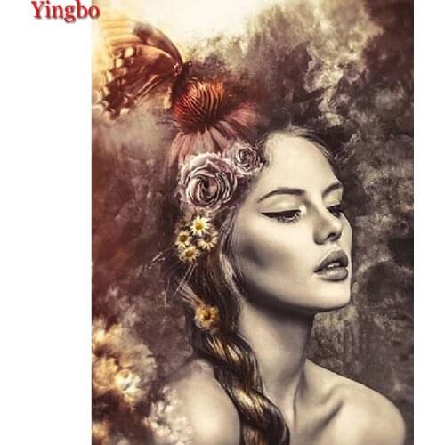 Diy 5D Rhinestones Diamond Embroidery Retro girl flowers butterfly Diamond Mosaic Diamond Painting Cross Stitch kit decoration