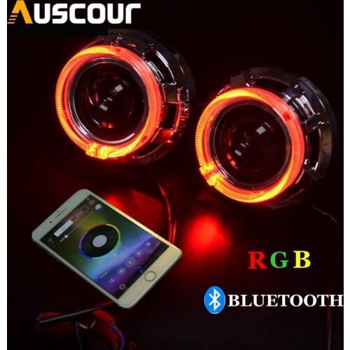 2pcs 2.5 inch car bixenon projector lens car assembly kit with RGB app Bluetooth angel eyes shrouds hearlight H1 H4 H7 modify