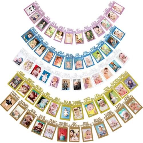 Baby 1st Birthday Banner Flag 12 Months ONE Year Photo Bunting Garland Baby Shower Boy Girl 1st Kids Birthday Party Decorations