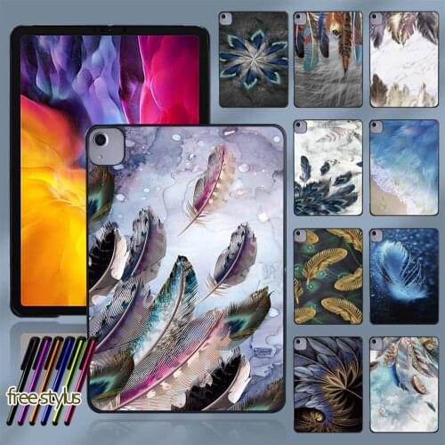 Feather Series Pattern Tablet Case for Apple IPad Air 4 2020 10.9 Inch Ultra-Thin Plastic Protective Shell + Free Stylus