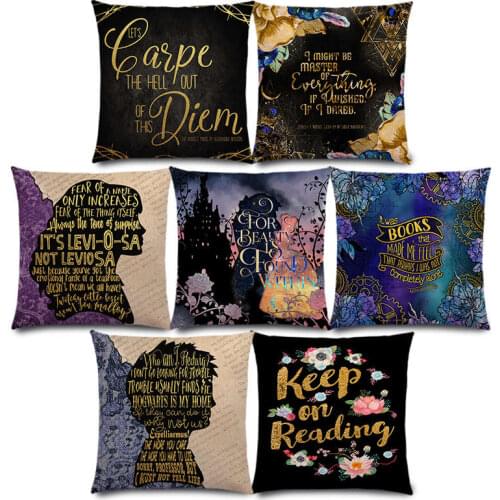 New Black Golden Flowers Read Books Beautiful Language Gorgeous Words Decorative Letters Story Cushion Cover Pillow Case