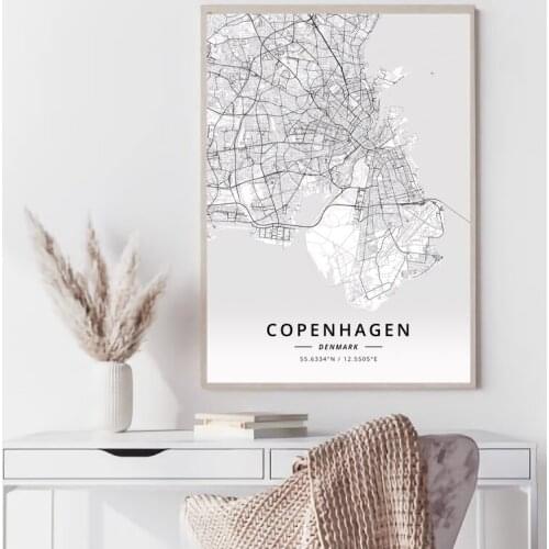 Denmark World map Copenhagen black and white map poster print unframe poster office decoration