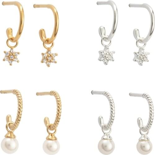 CRMYA Cute Stars Tiny Pearl Silver Gold Filled Earring Cubic Zirconia Drop Hoop Earrings Fashion Jewelry Wholesale