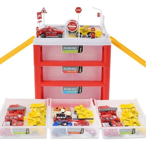 Childrens Alloy Railcar Model with Storage Box Multi-layer Combination Parking Scene Map Educational Toy Set Alloy Toy Cars