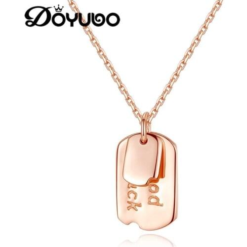 DOYUBO Brand Women Rose Gold Sterling Silver Charms Necklace Engrave Good Luck Pendant Chains Lady Fashion Fine Jewelry VA283
