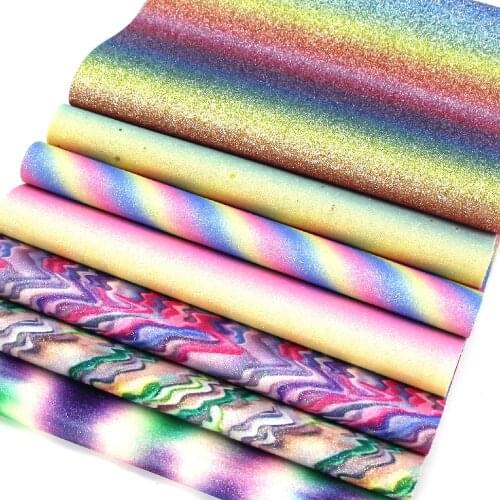 20X30cm Gradient Rainbow Fabric Glitter Printed Synthetic Leather Patchwork For Hair Clip DIY Bag Sewing Accessories Party Decor