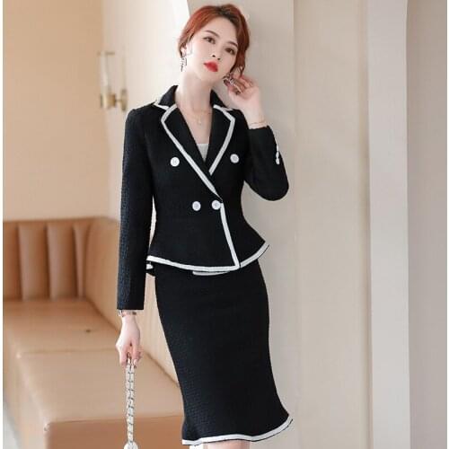 IZICFLY New Style Autumn Winter White Office Uniform Design Elegant Business Work Wear 2 piece set women Long Sleeve Skirt Suit