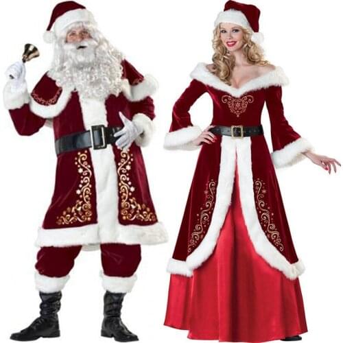 Red Couple Christmas Costume Santa Claus Fancy Dress