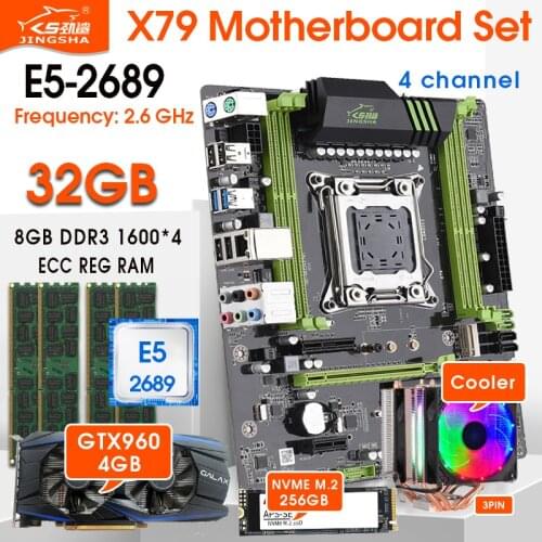 X79 Motherboard LGA2011 ATX Combos E5 2689 CPU 4pcs x 8GB = 32GB DDR3 RAM 1600Mhz with GTX960 4GB 256GBNVME M.2 SSD and Cooler