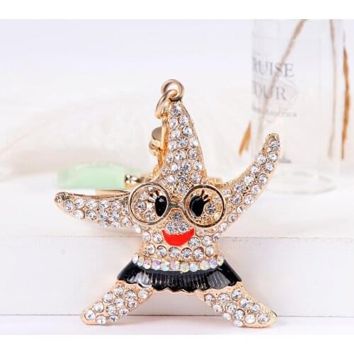 Fashion Sea Star Keychain Exquisite Crystal Starfish Key Chain Ring for Women Bag Pendant Key holder Accessory CH998