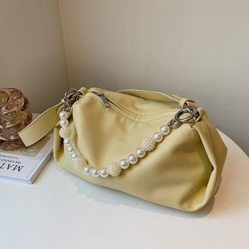Fashion Women Shoulder Bag PU Leather Pearl Handbag 2021 Luxury Designer Female Chain Cross Body Bag Under Arm Bags Phone Purses