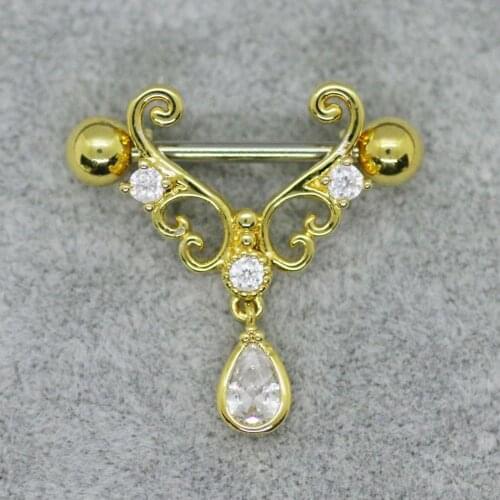 Fashion Breast Piercing Bar Rings Teardrop Pendant Nipple Ring Zircon Dangle Nipple Piercing Shields Bars Ring Body Jewelry