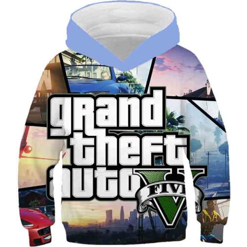 Cartoon GTA5 3D Hoodies Childrens Long Sleeve Sweater Baby Boy/Girl Kids Clothing Shirt Teenage Hooded Sportswear Tops 4-14T