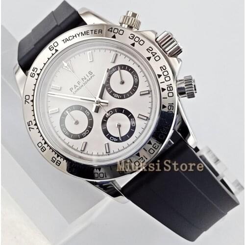 39mm PARNIS white dial sapphire Chronograph Multi-function waterproof fashion classics quartz mens top watch