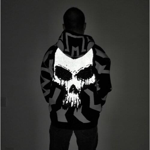 Reflective Skull Sweaters Men Pullover Long Sleeve Loose Knitwear Tops Clothing 2021 Autumn Hooded Harajuku Sueter Masculino