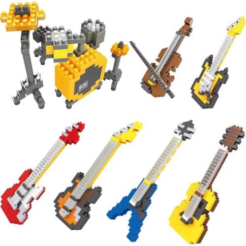 Musical Instruments Assembling Bricks Micro Diamond Block Bass Drum Violin Guitar Model Toys For Children Adult Birthday Gift