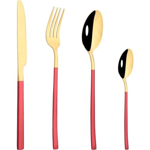 Red Gold Mirror Cutlery Set 1/2/4 Set Tableware Sets Of Dinner Flatware Knife Spoon Fork Set Stainless Steel Dinnerware Set