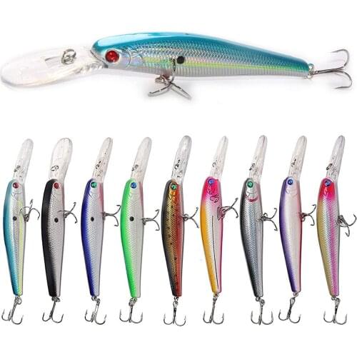 JSM 10pcs Plastic Hard Fishing Lures Saltwater Fishing Bass Deep Diver Minnow Floating Artificial Fishing Wobblers Lure Hooks