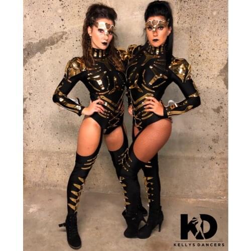Nightclub bar new futuristic black technology female warrior costume singer gogo DS dance clothes for show performance set